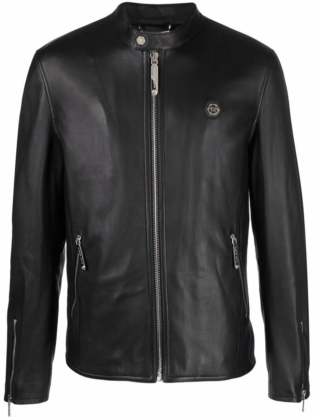 logo zipped biker jacket 