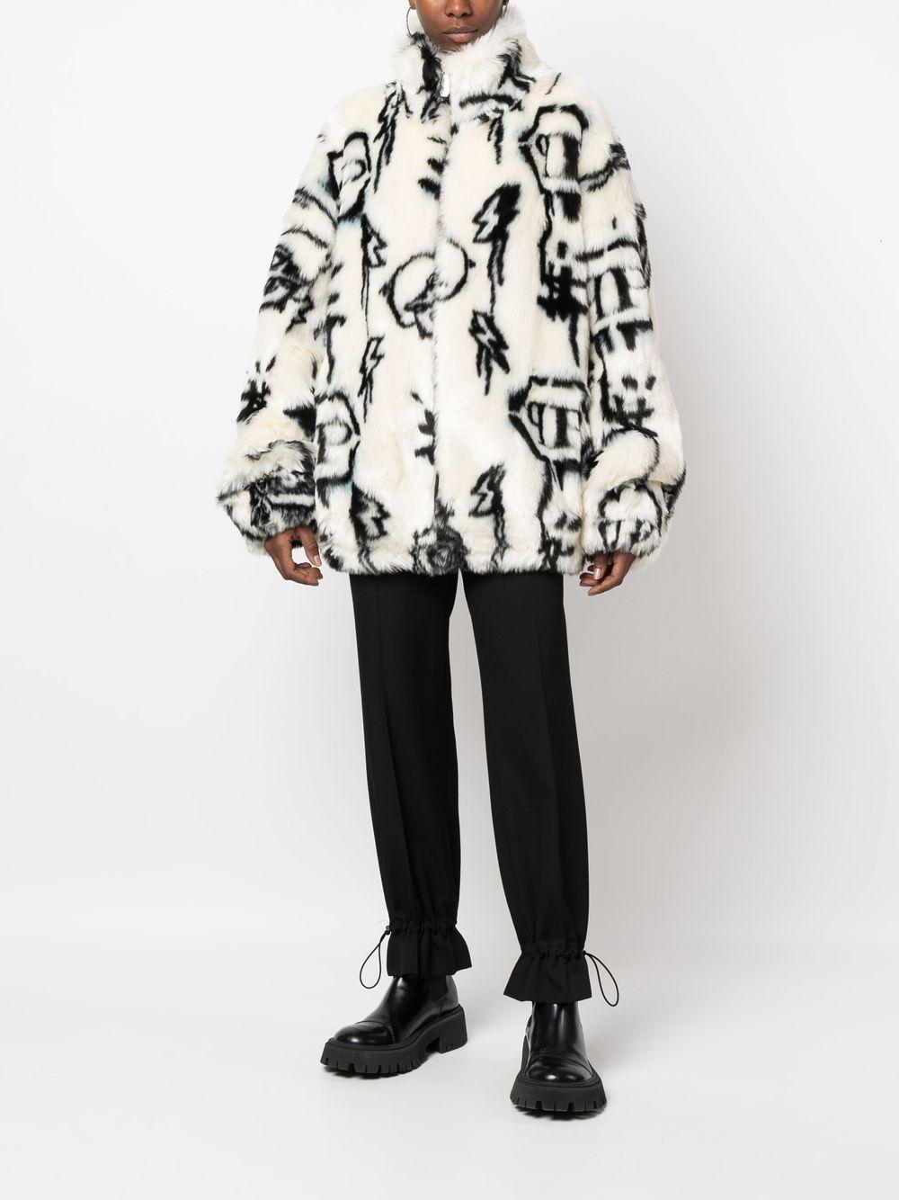 monogram-print faux fur coat 