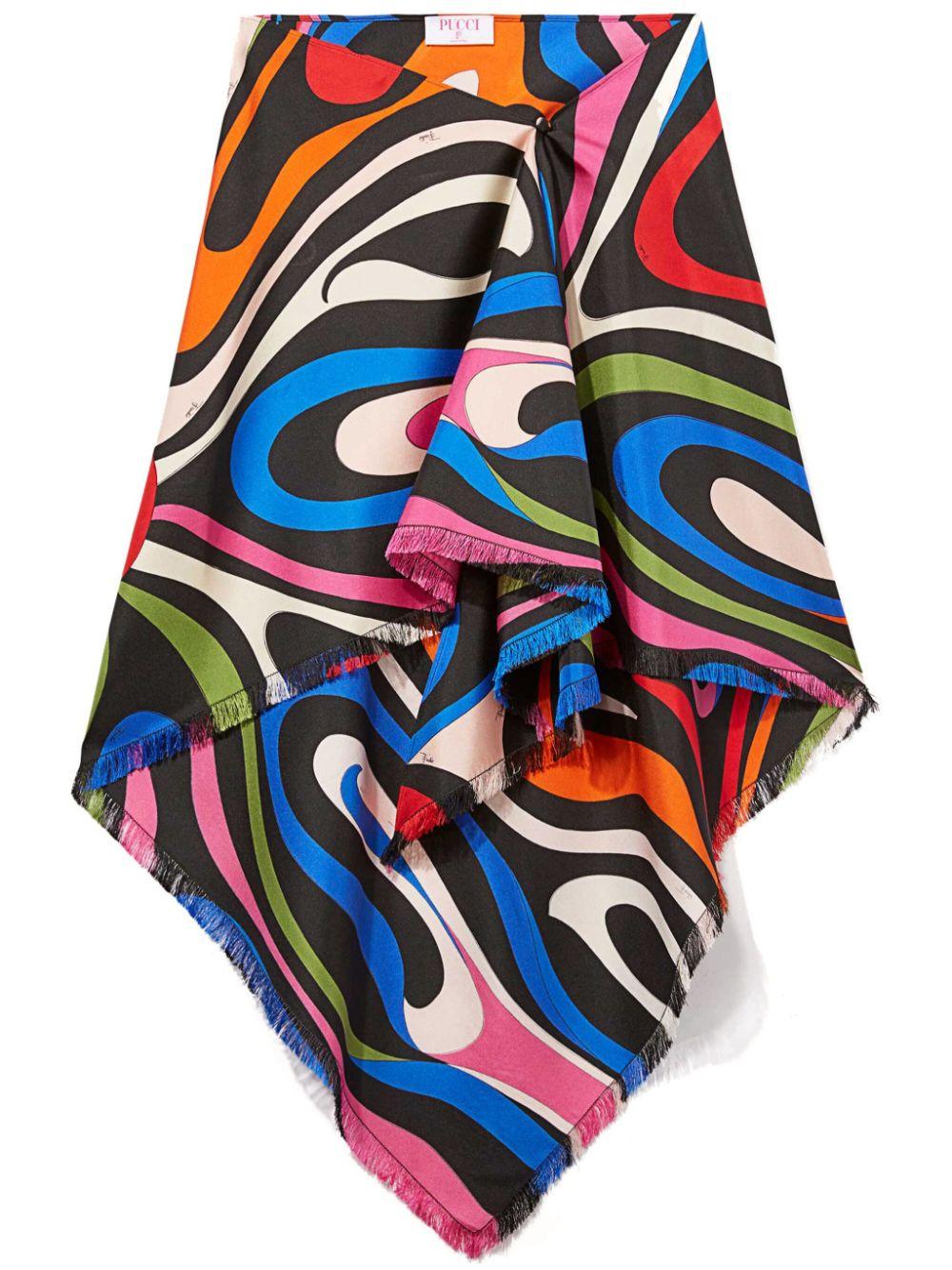 Marmo-print silk sarong skirt