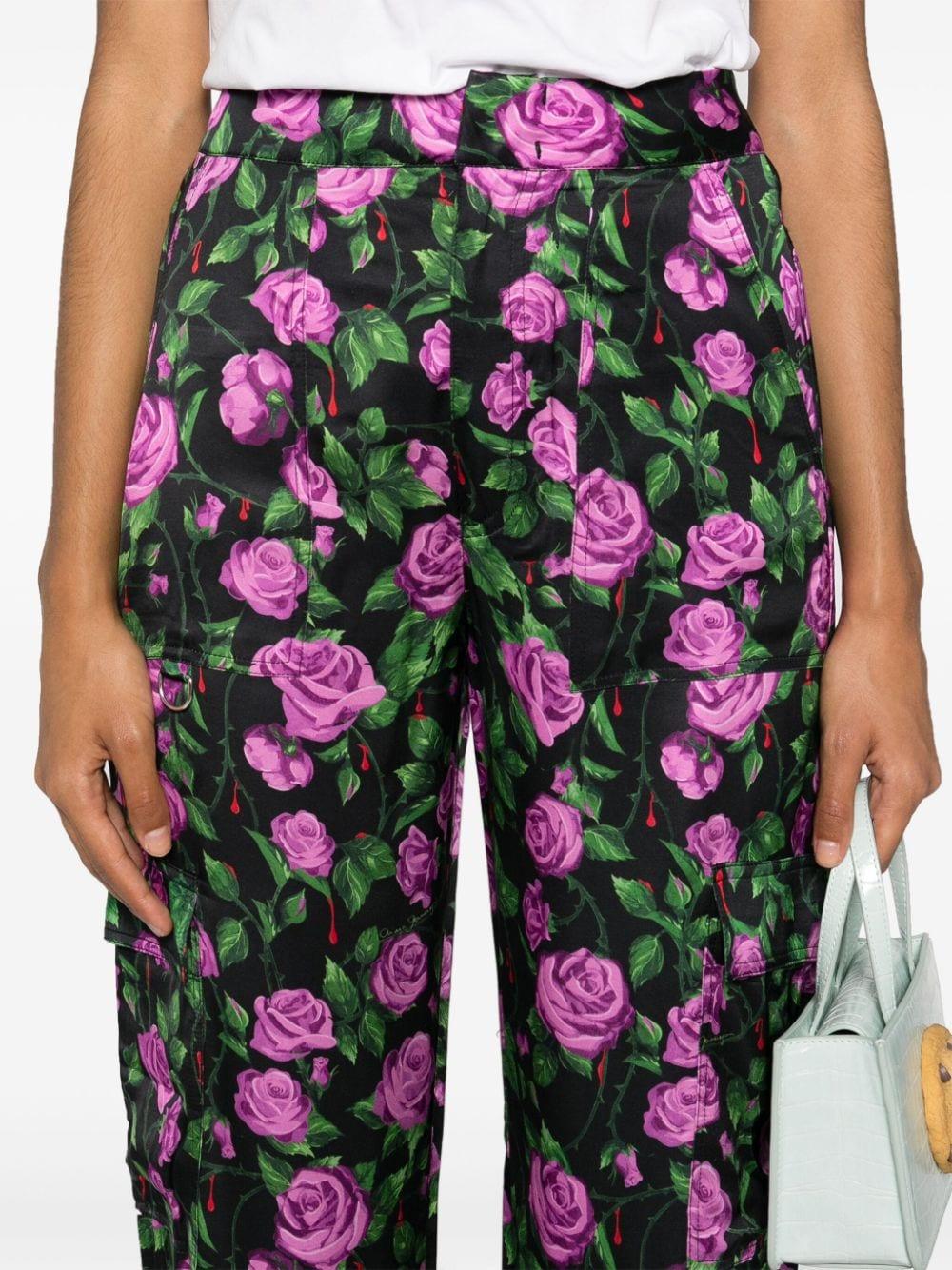 floral-print satin trousers