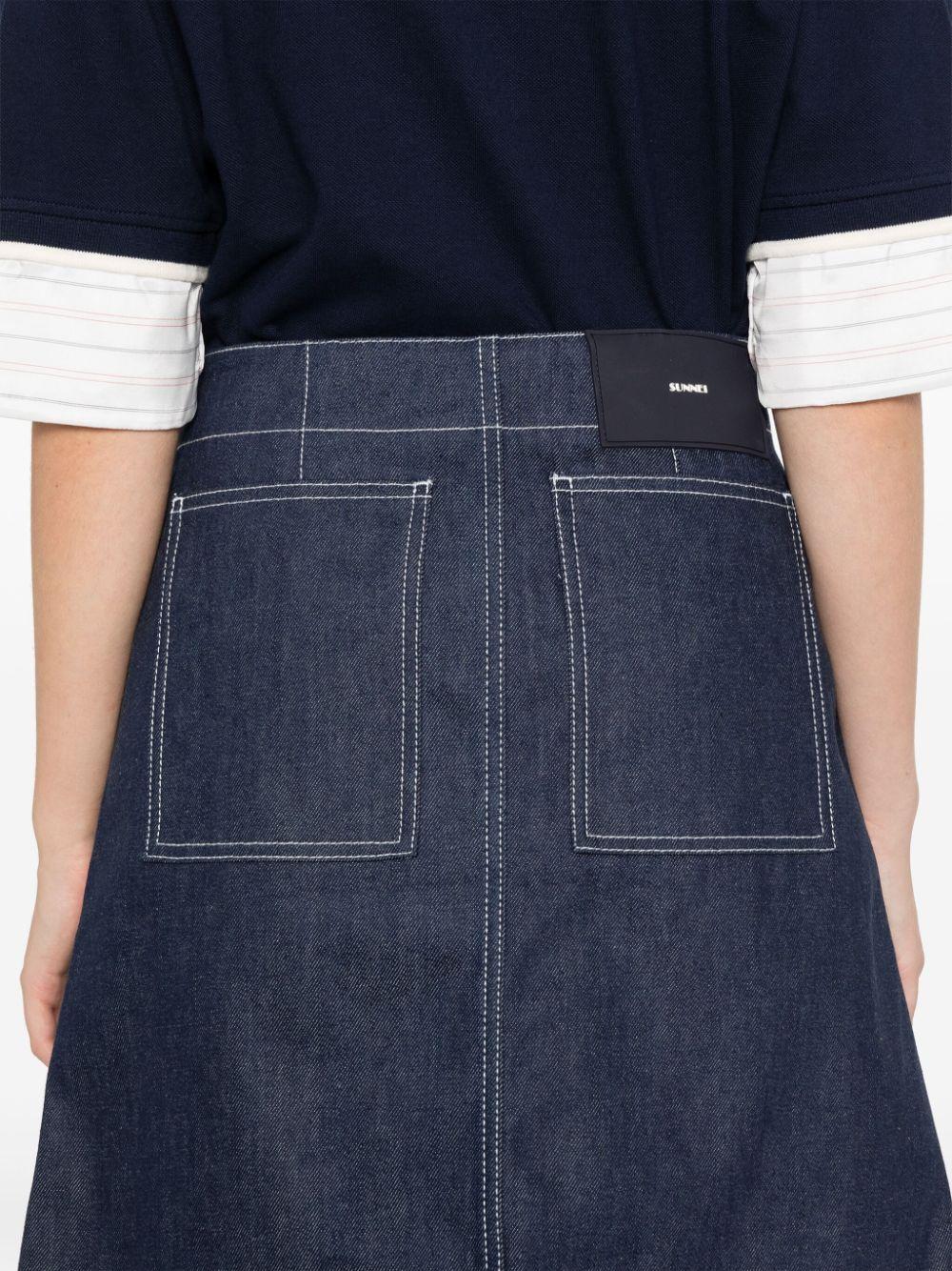 contrast-stitching denim mini skirt