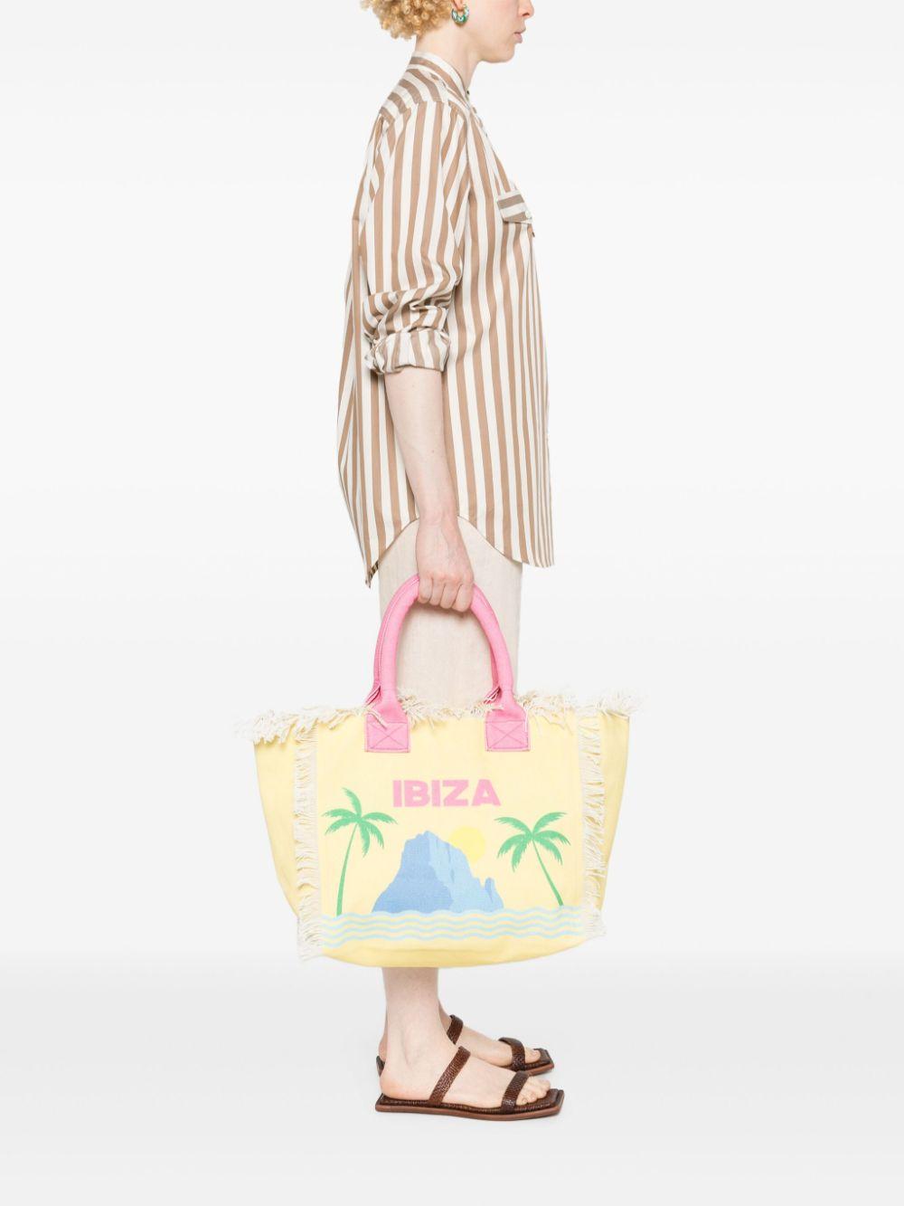 Vanity fringed printed beach bag