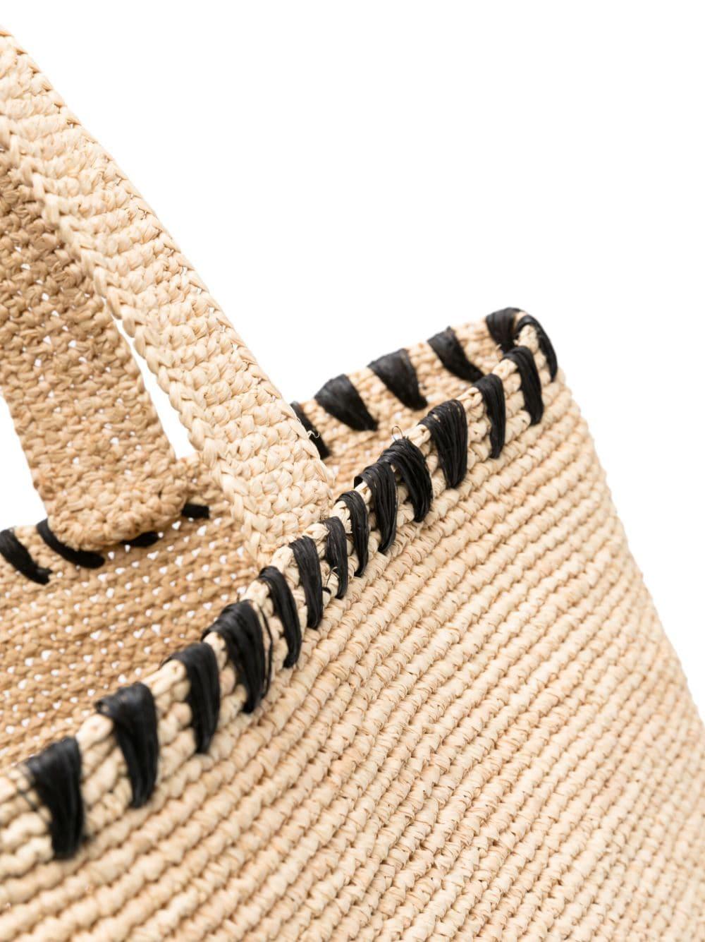 logo-embroidered raffia tote bag