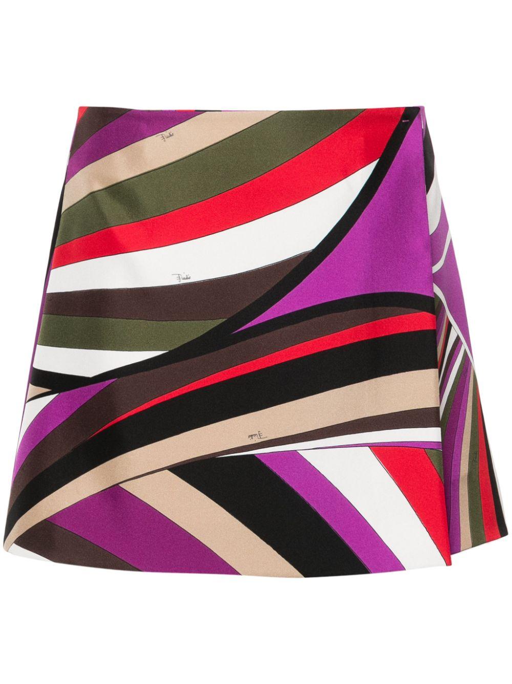 Iride-print silk mini skirt