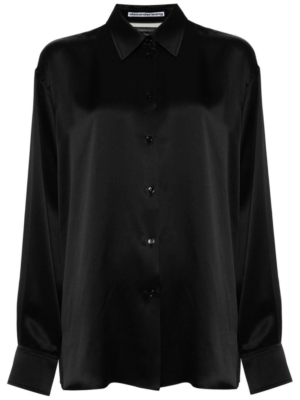 tulle-panel silk shirt