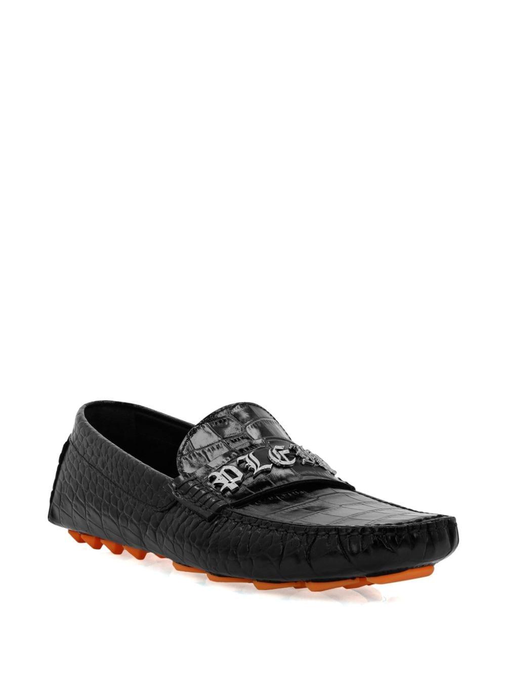 crocodile-embossed leather loafers