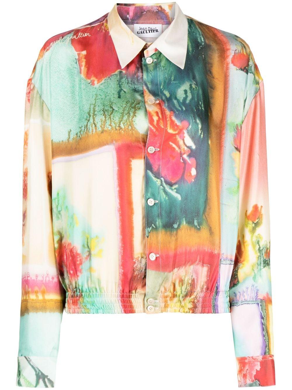 abstract-print silk shirt