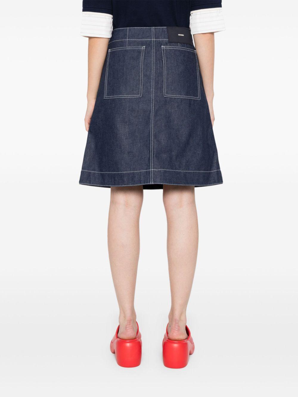 contrast-stitching denim mini skirt