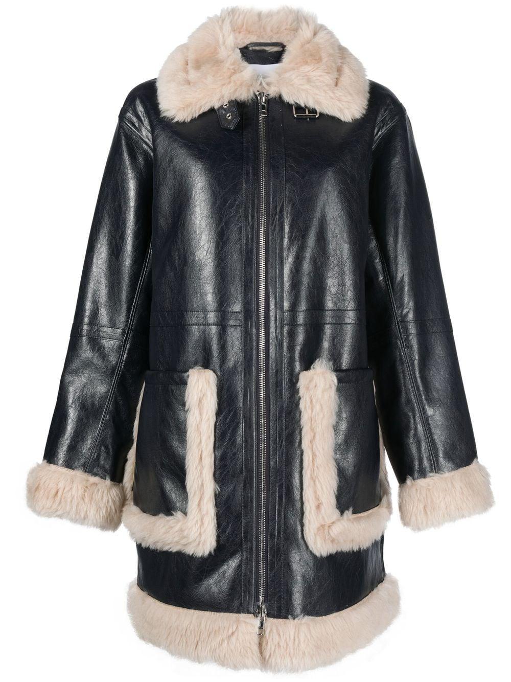 Haley shearling-trimmed faux-leather coat