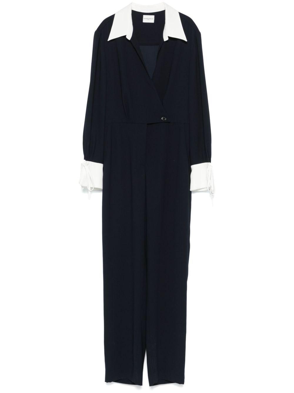 Contrast-trim straight-leg woven jumpsuit