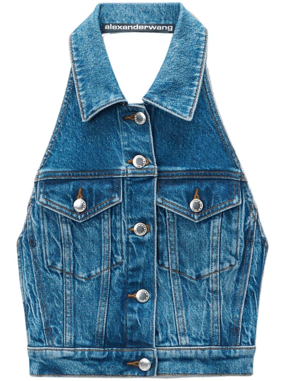 halterneck denim top