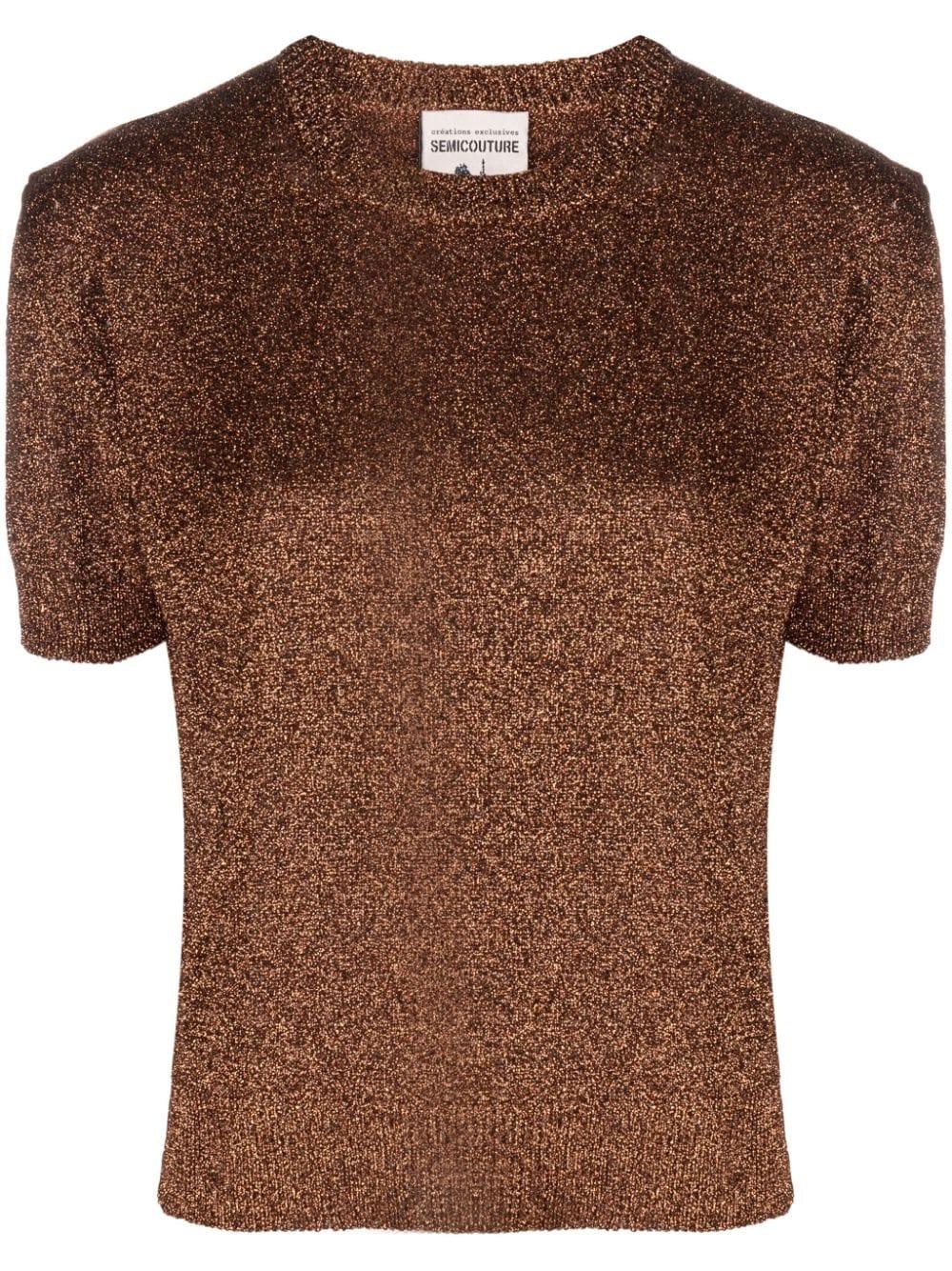 metallic-threading knitted top