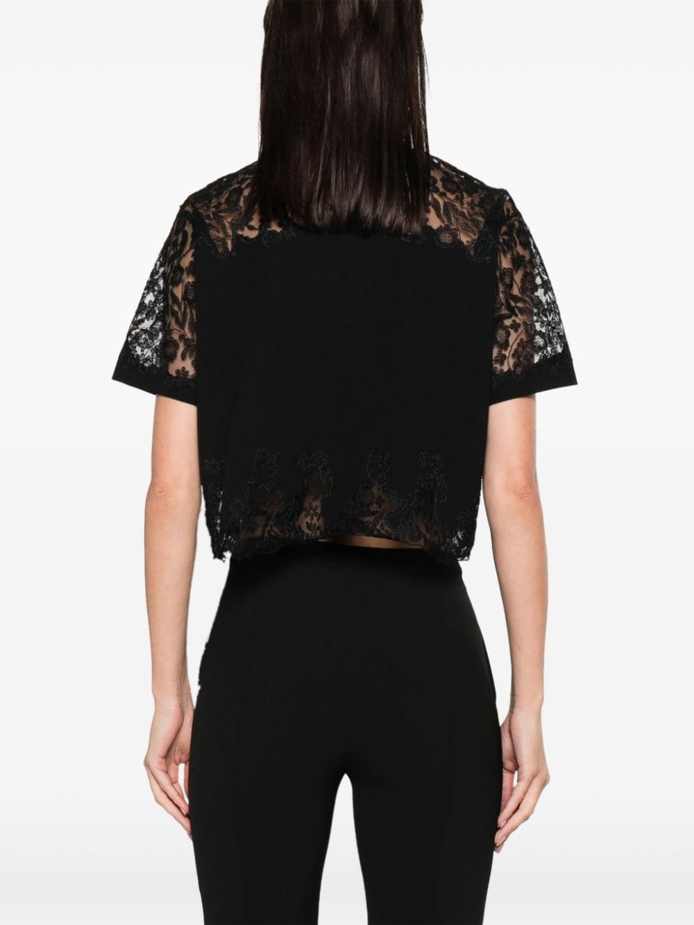 lace-panelling cropped T-shirt