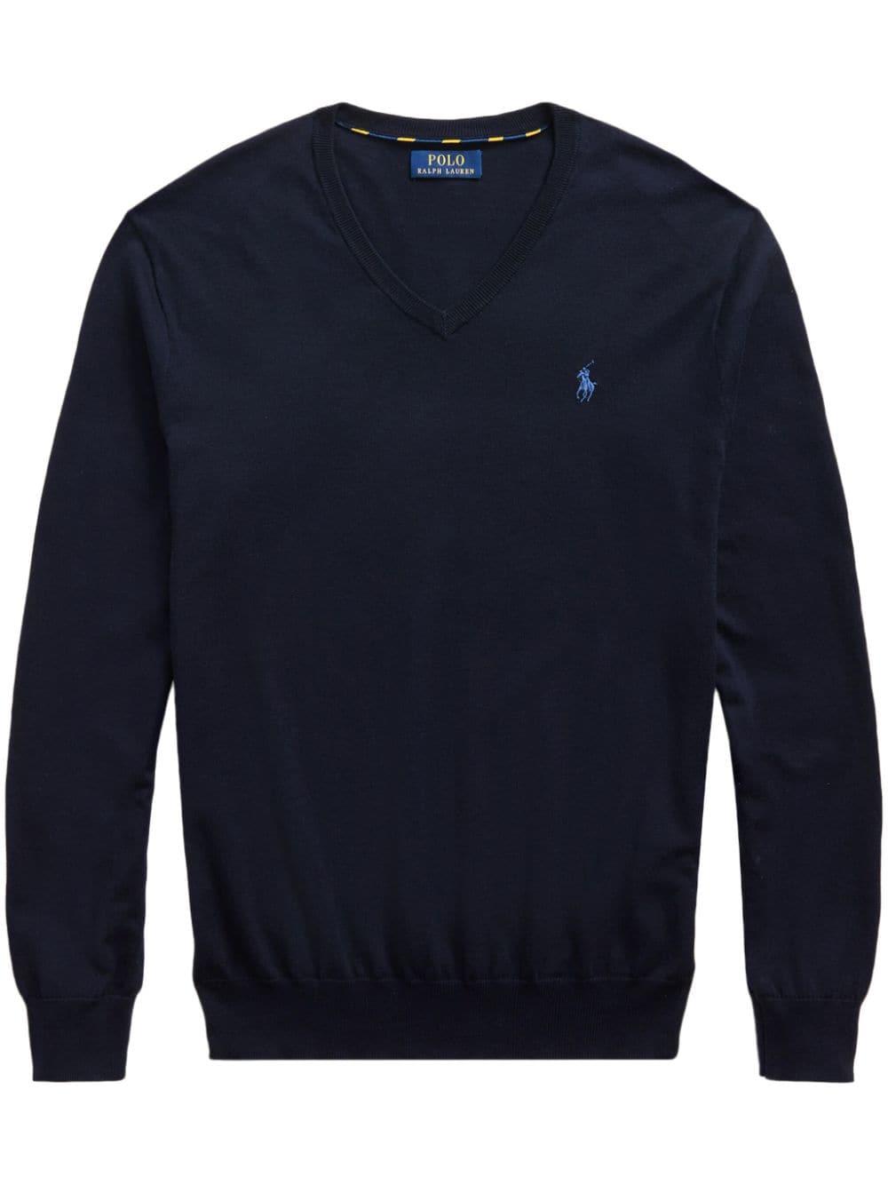 logo embroidered V-neck jumper