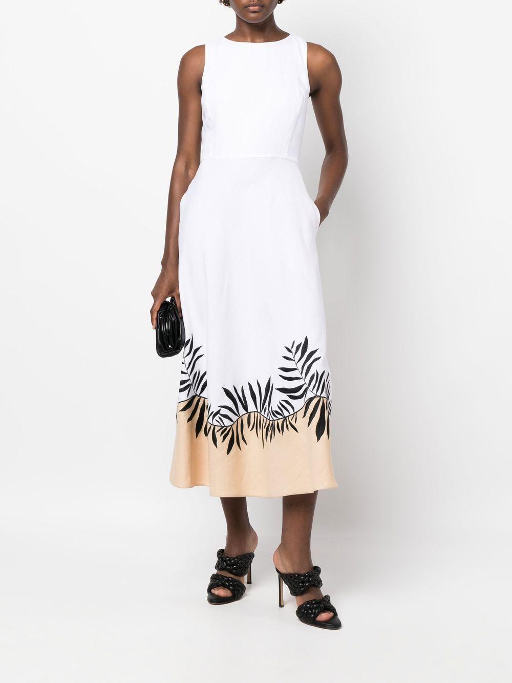 botanical print linen midi dress