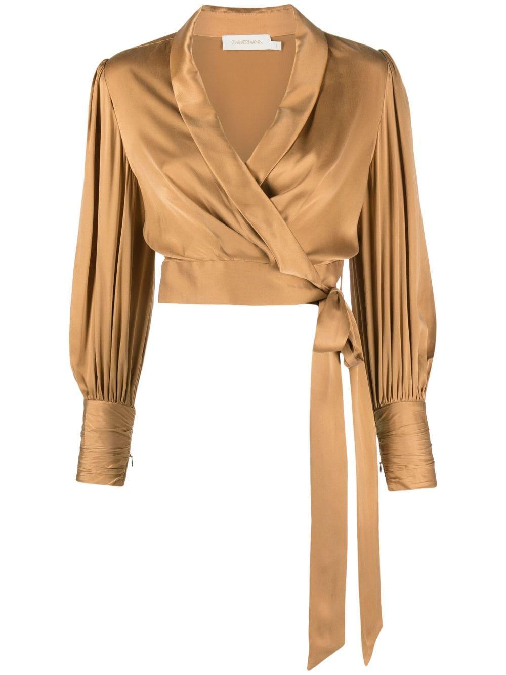 cropped silk wrap blouse