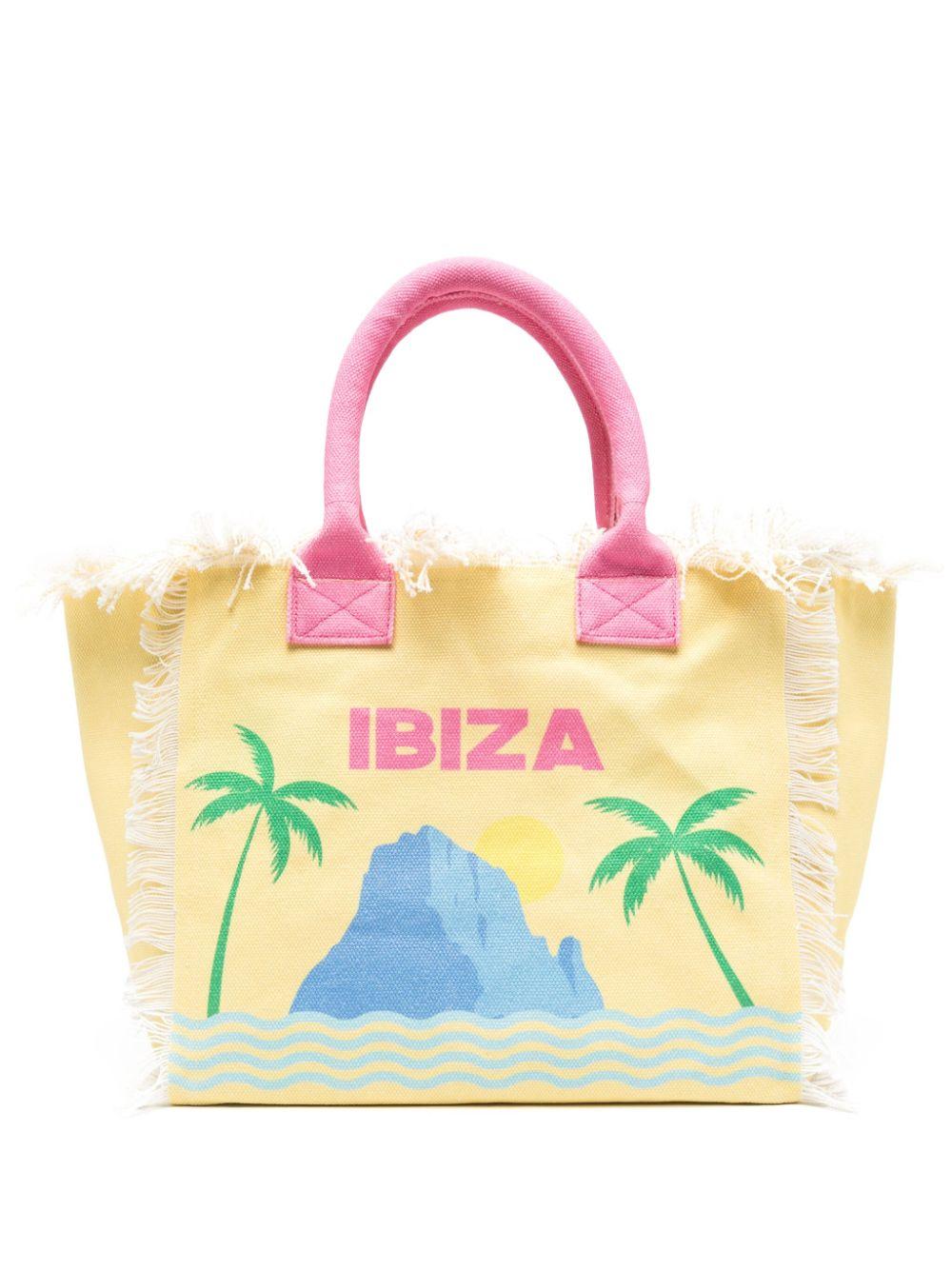 Vanity fringed printed beach bag