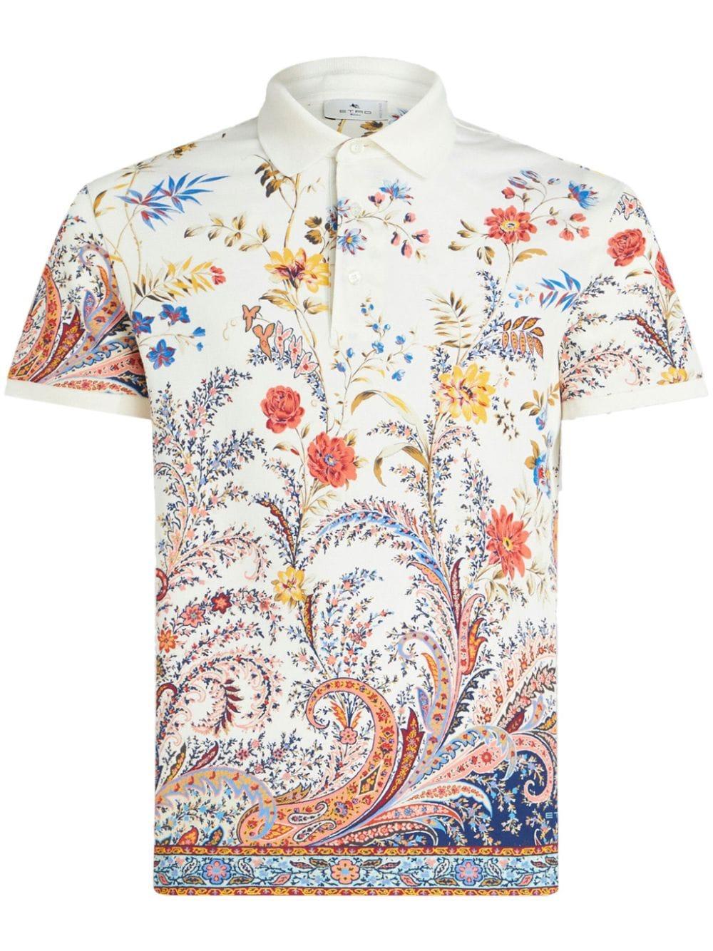 floral paisley-print cotton polo shirt