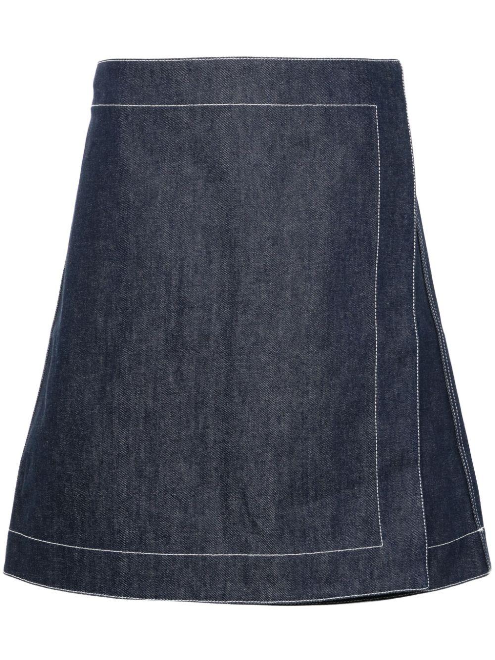 contrast-stitching denim mini skirt