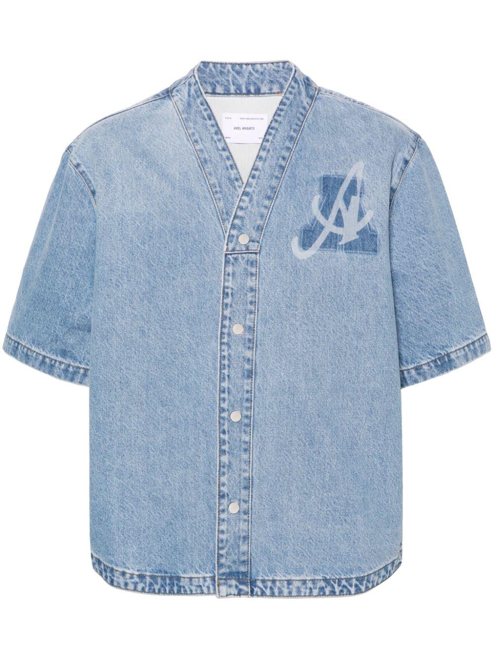 logo-print denim shirt