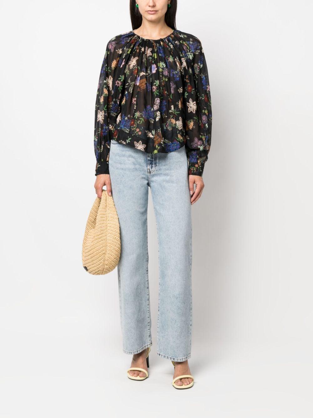 floral-print long-sleeved blouse