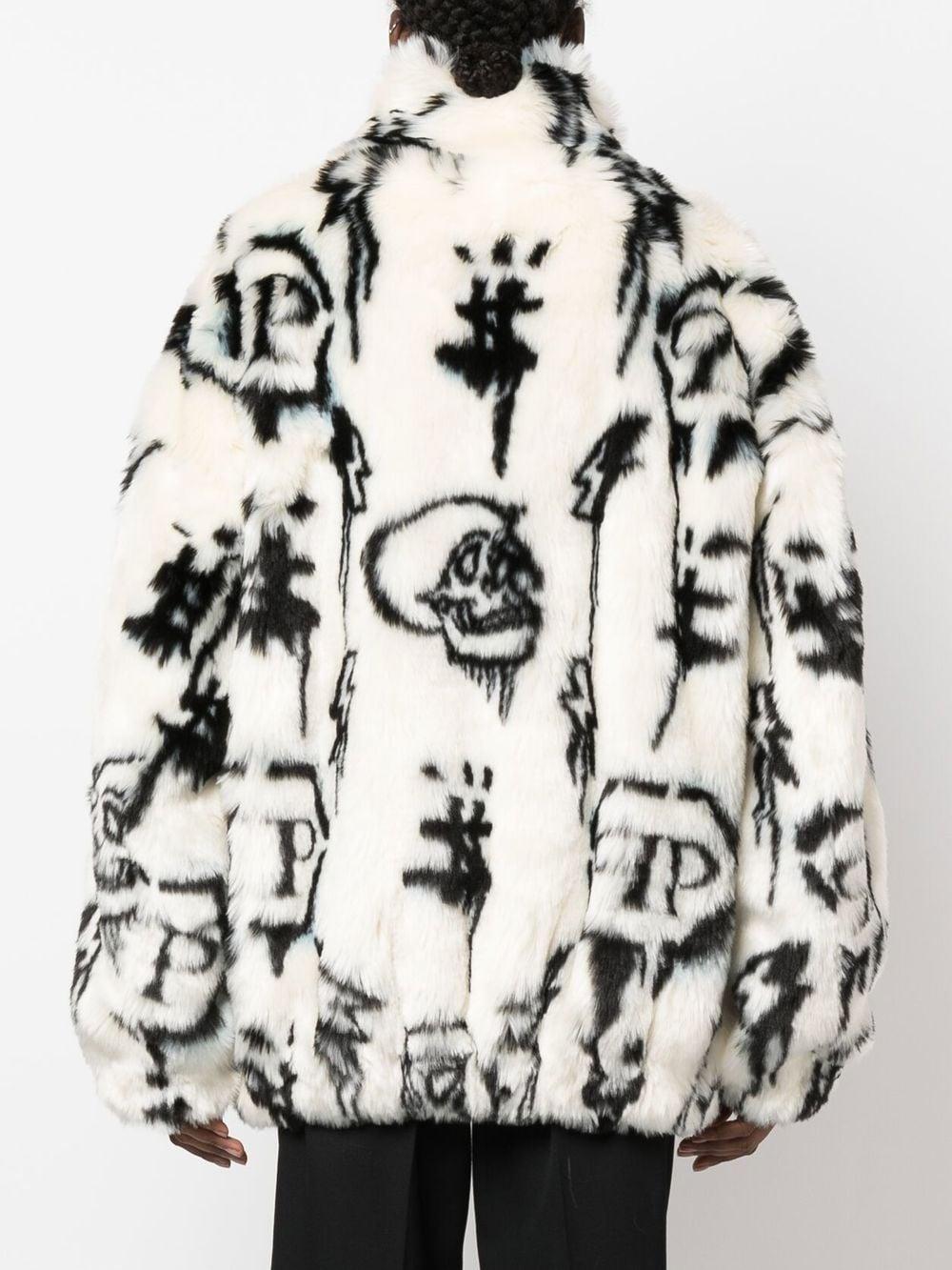 monogram-print faux fur coat 