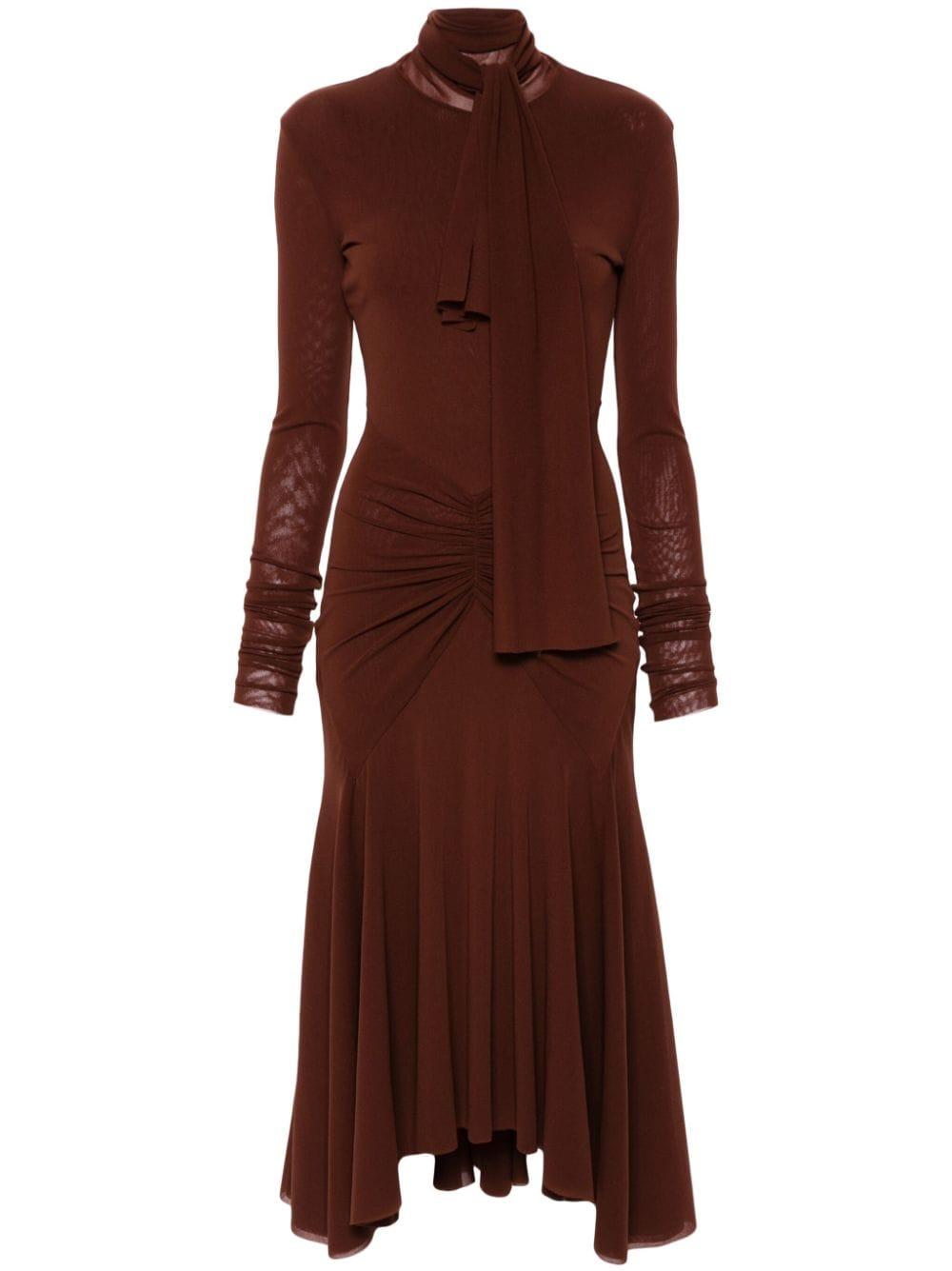 ruched-detail long-sleeved dress