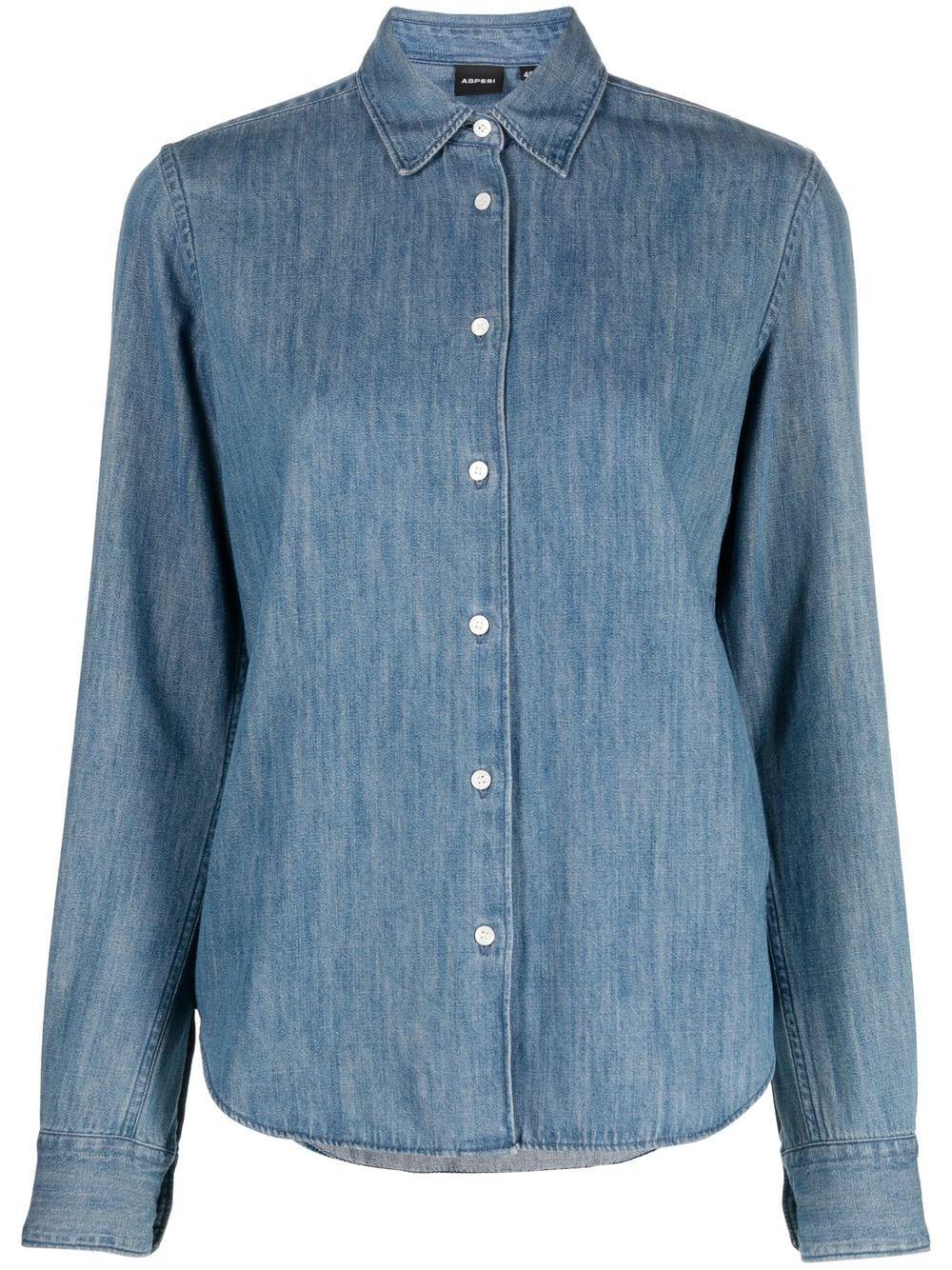 fitted button-down denim shirt