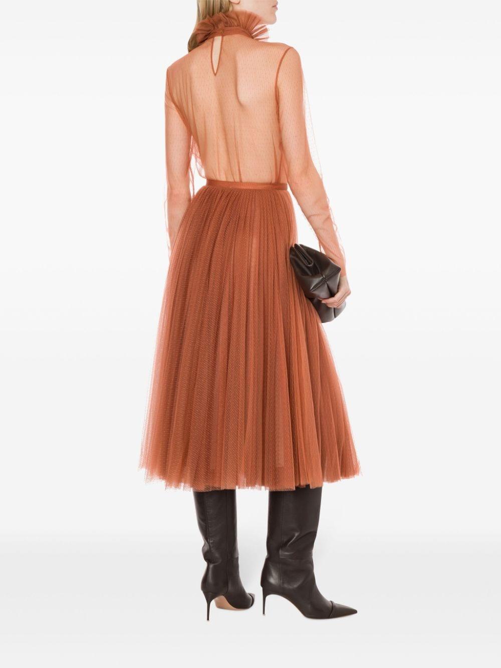 tulle-overlay midi skirt