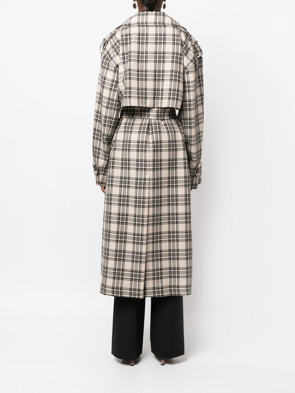 check-pattern belted coat