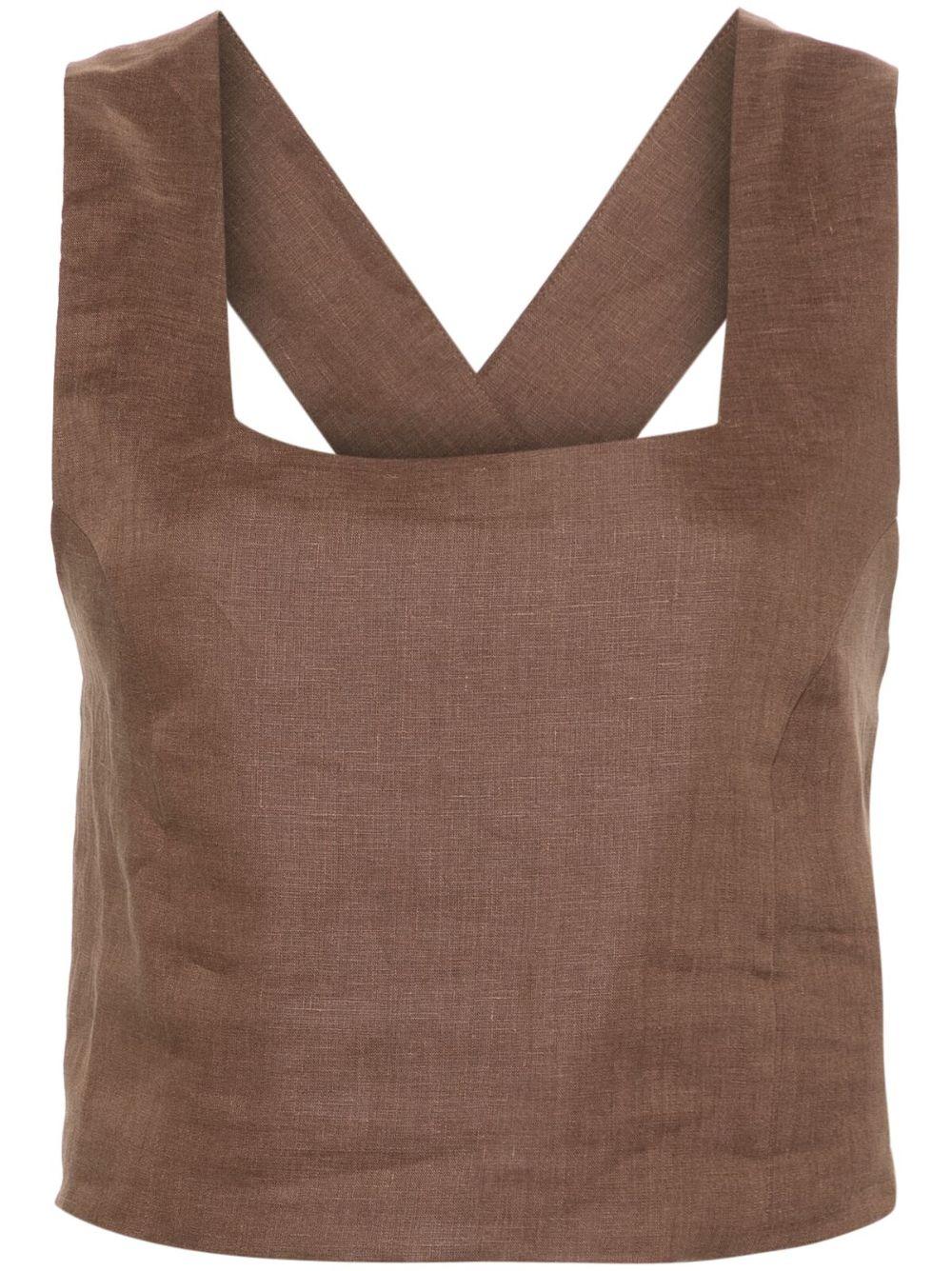 Brown Criss-Cross Linen Tank Top