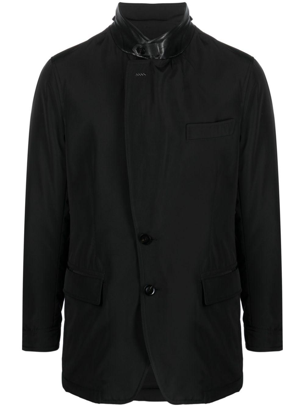 leather-trim single-breasted blazer