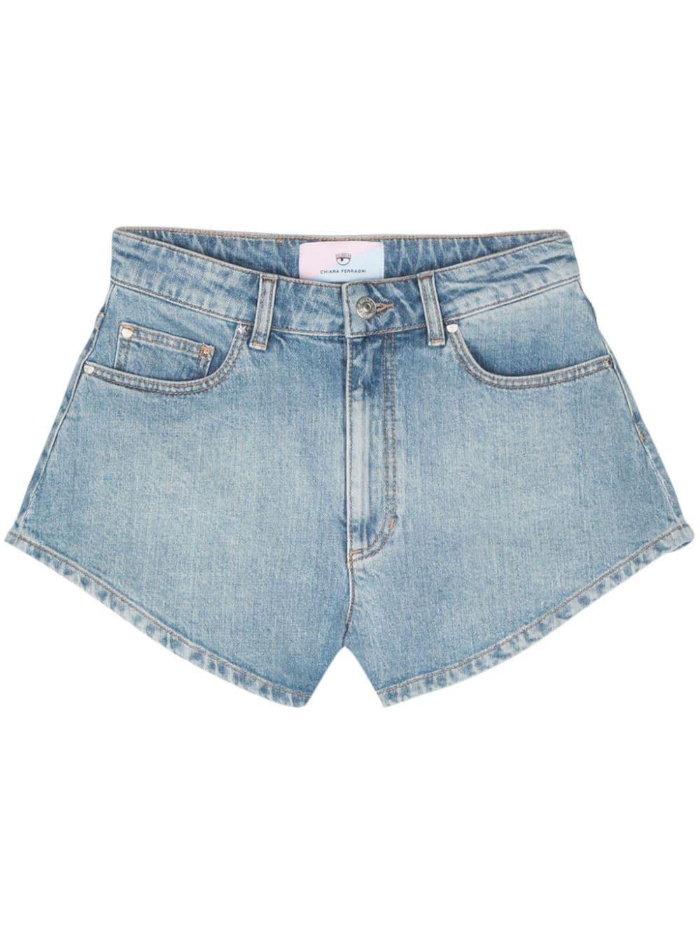 Eyelike-motif denim shorts