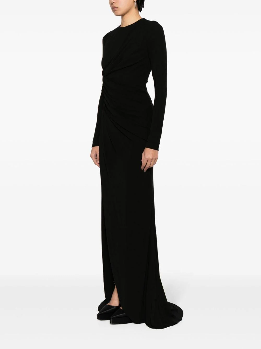 long-sleeve draped gown