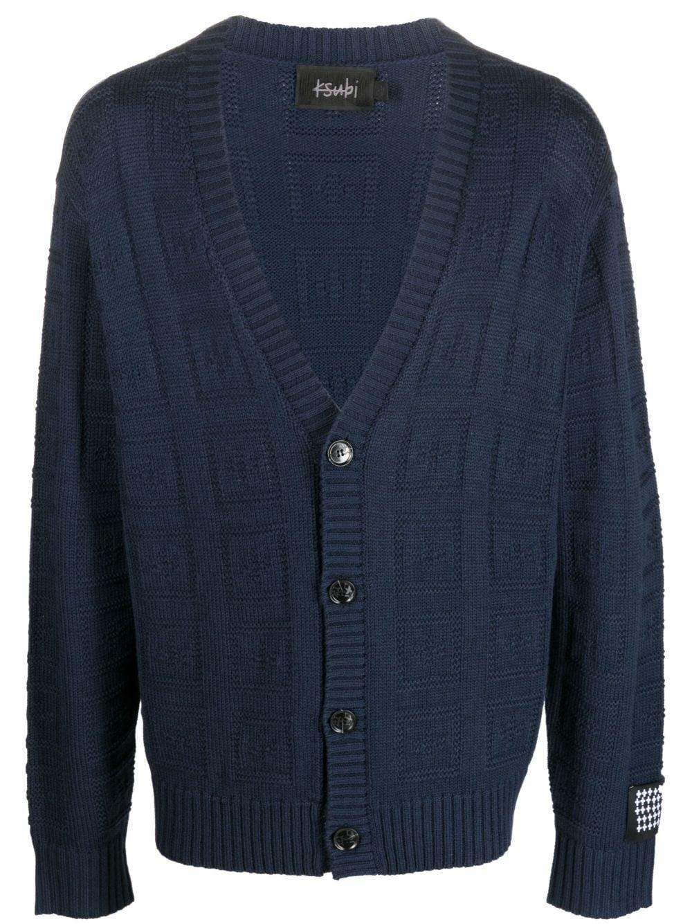 logo-intarsia wool-blend cardigan