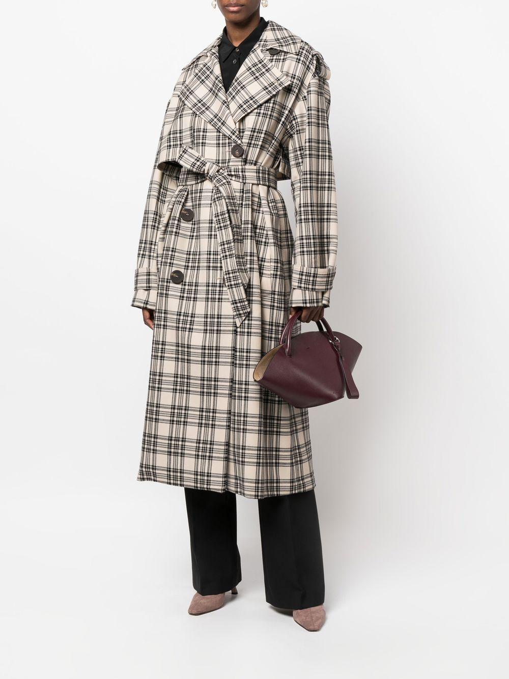 check-pattern belted coat