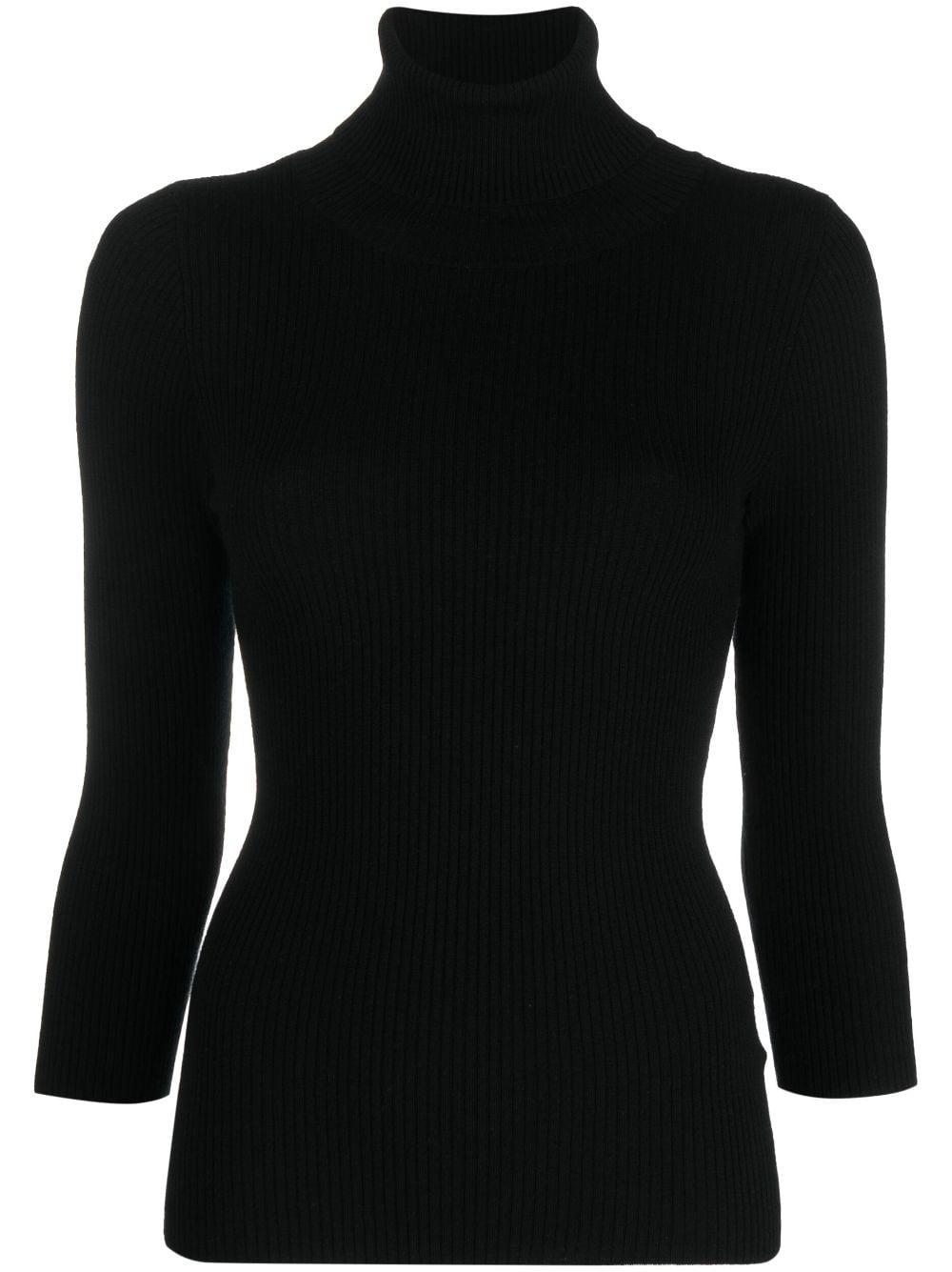 ribbed-knit roll-neck knitted top