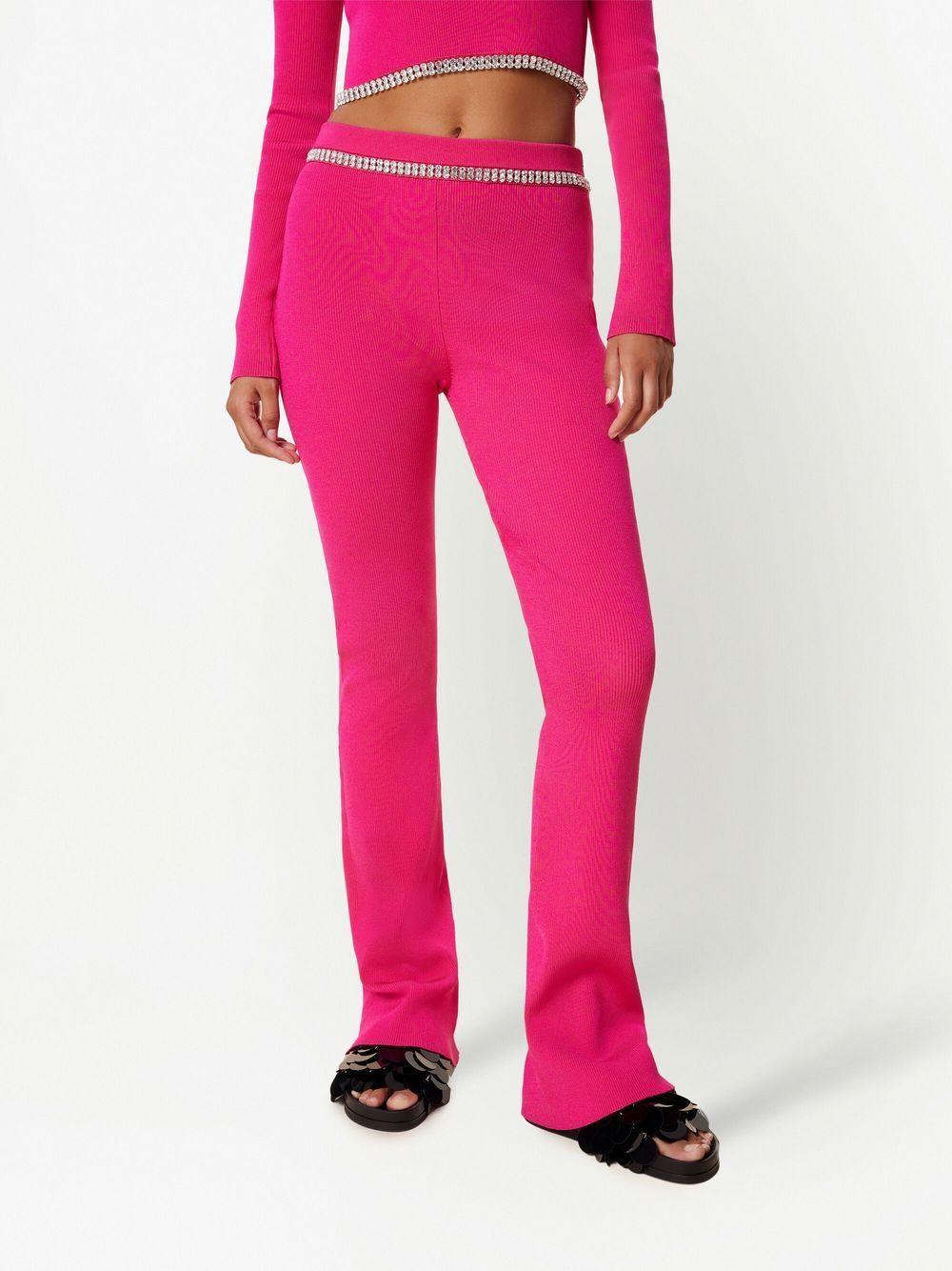 rhinestone-embellished ribbed-knit flared trousers