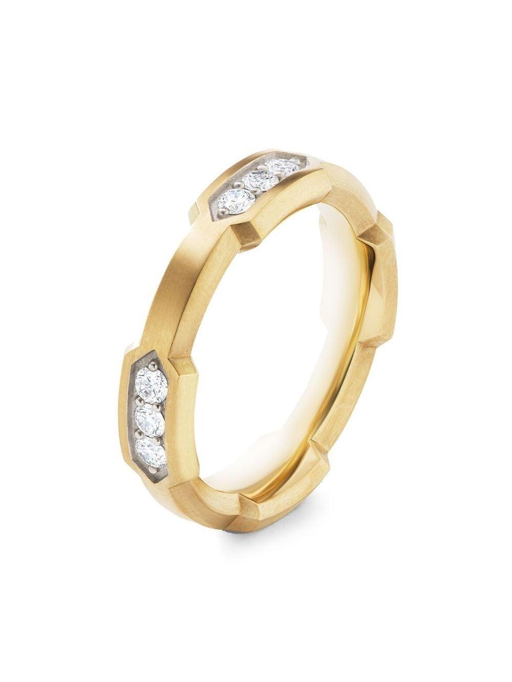 18kt yellow gold Hex pave station diamond band ring