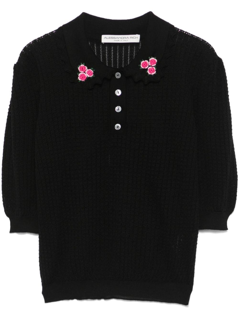 embroidery lace-knit sweater