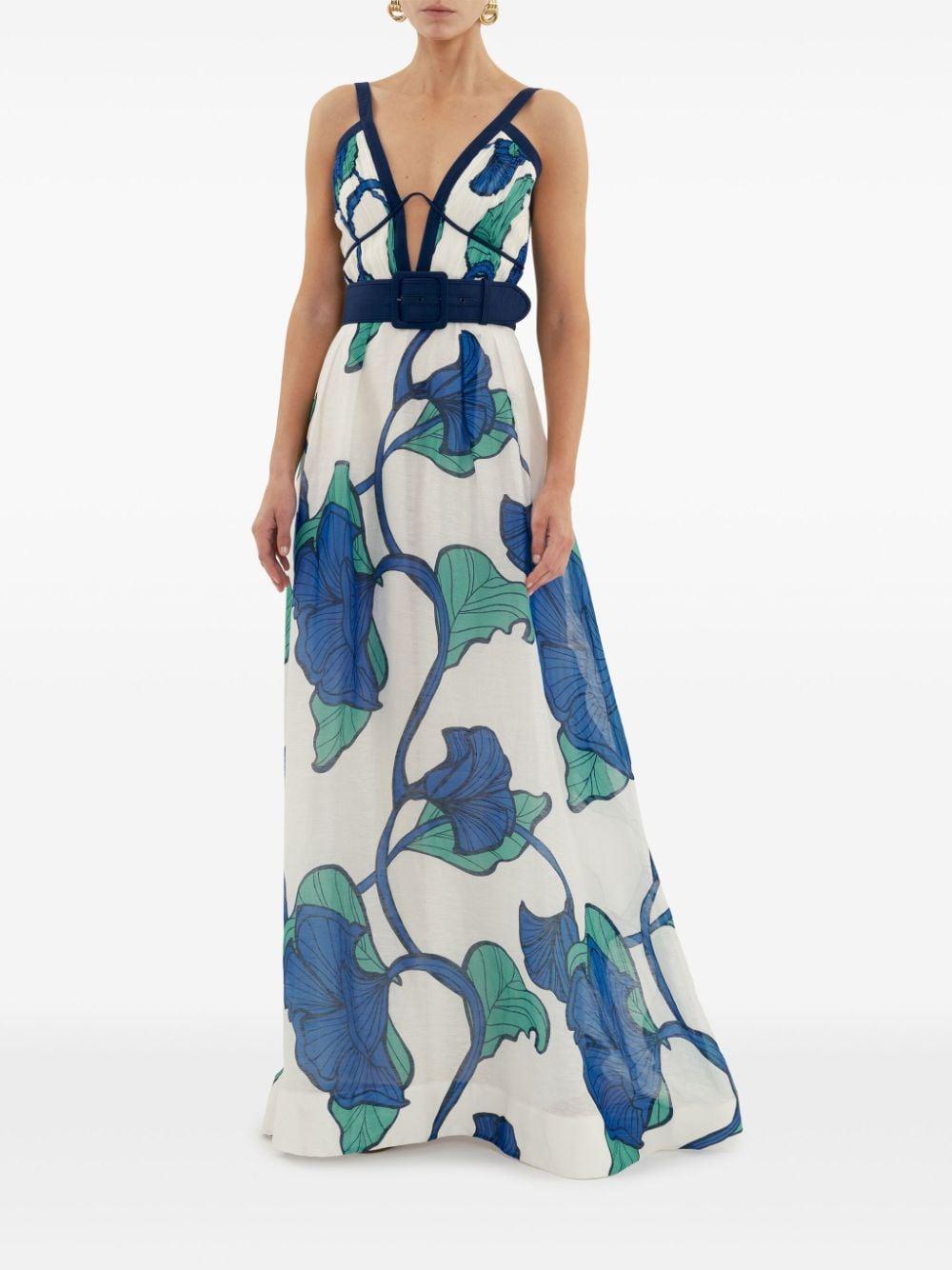 floral-print belted maxi dress