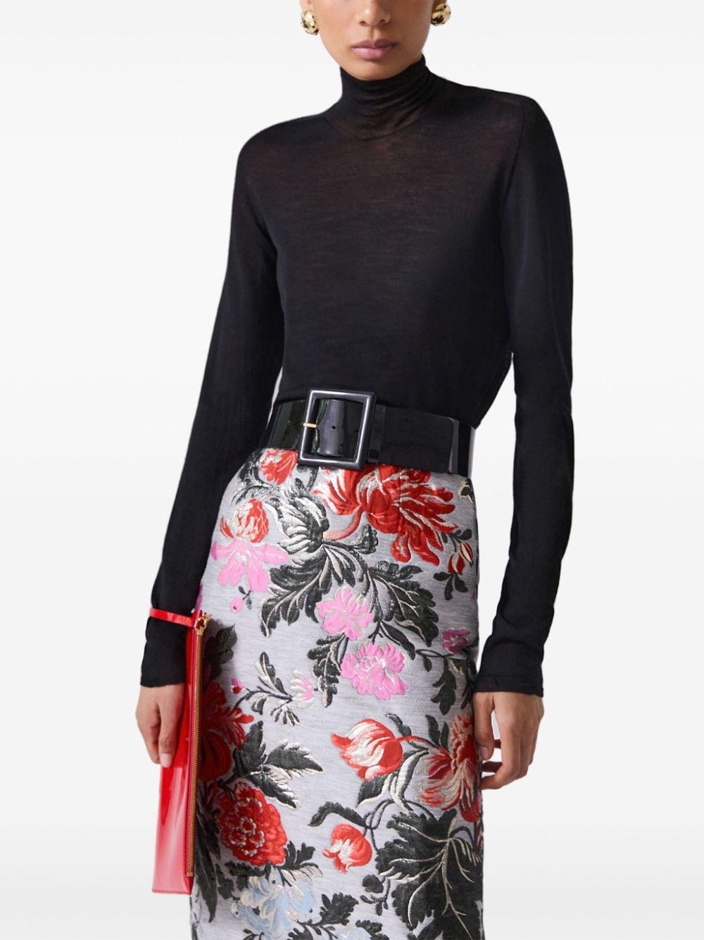 floral-jacquard midi skirt