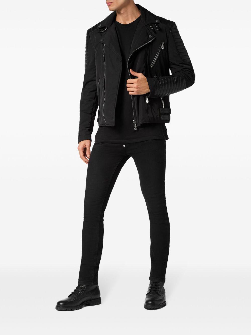 padded-detail leather biker jacket