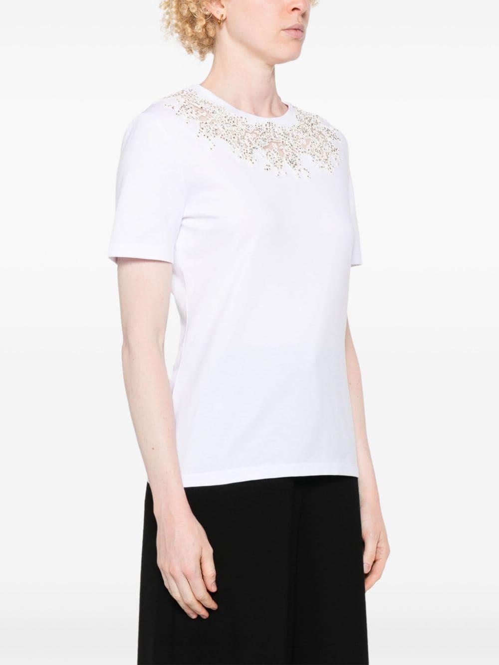 lace-detail crystal-embellished T-shirt