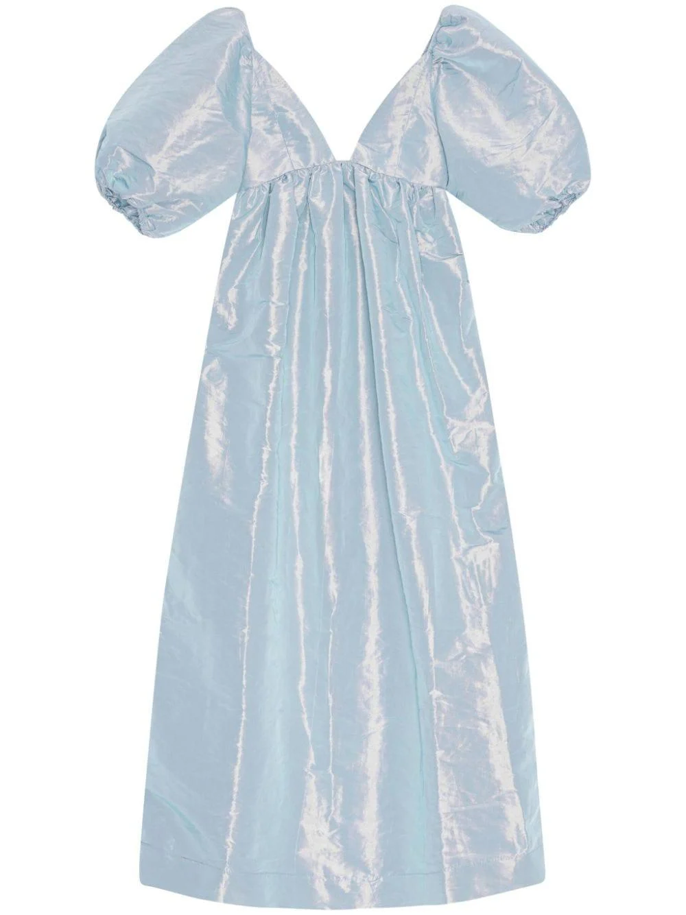 puff-sleeve taffeta maxi dress