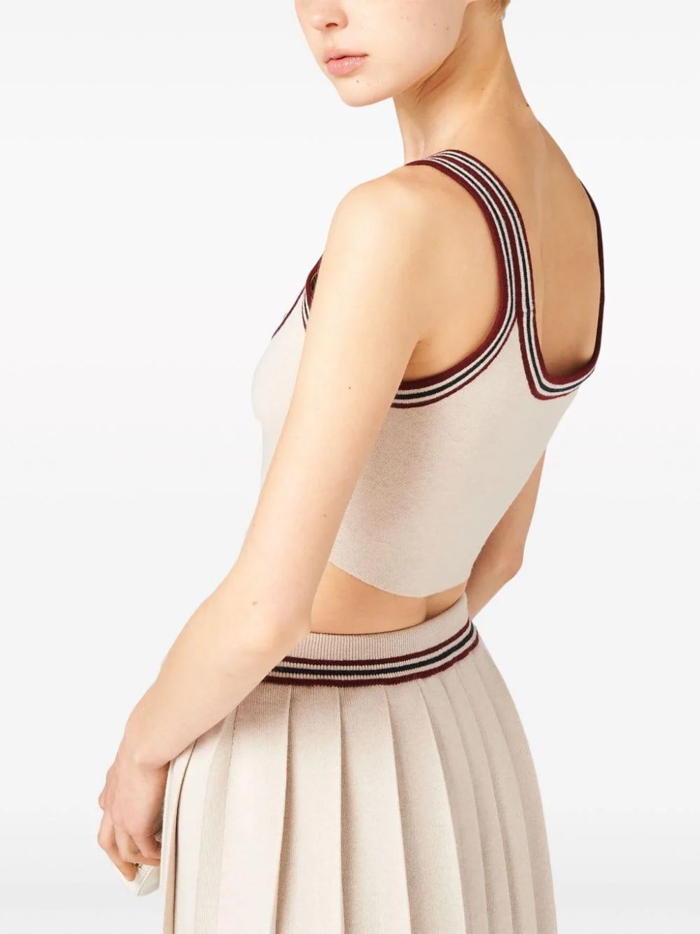 stripe-trim cashmere cropped top