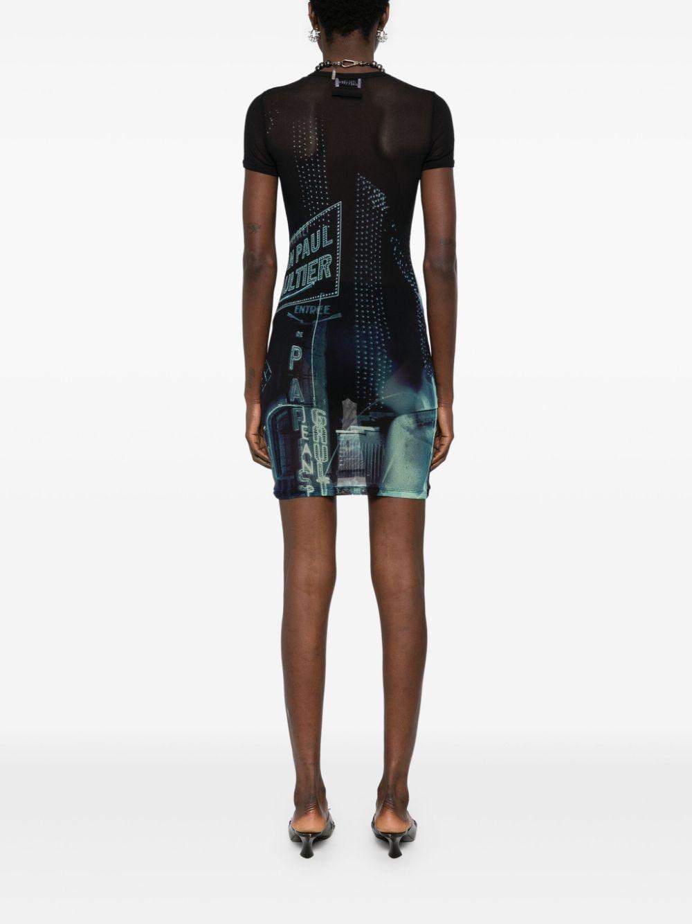 Pigalle-print mesh mini dress