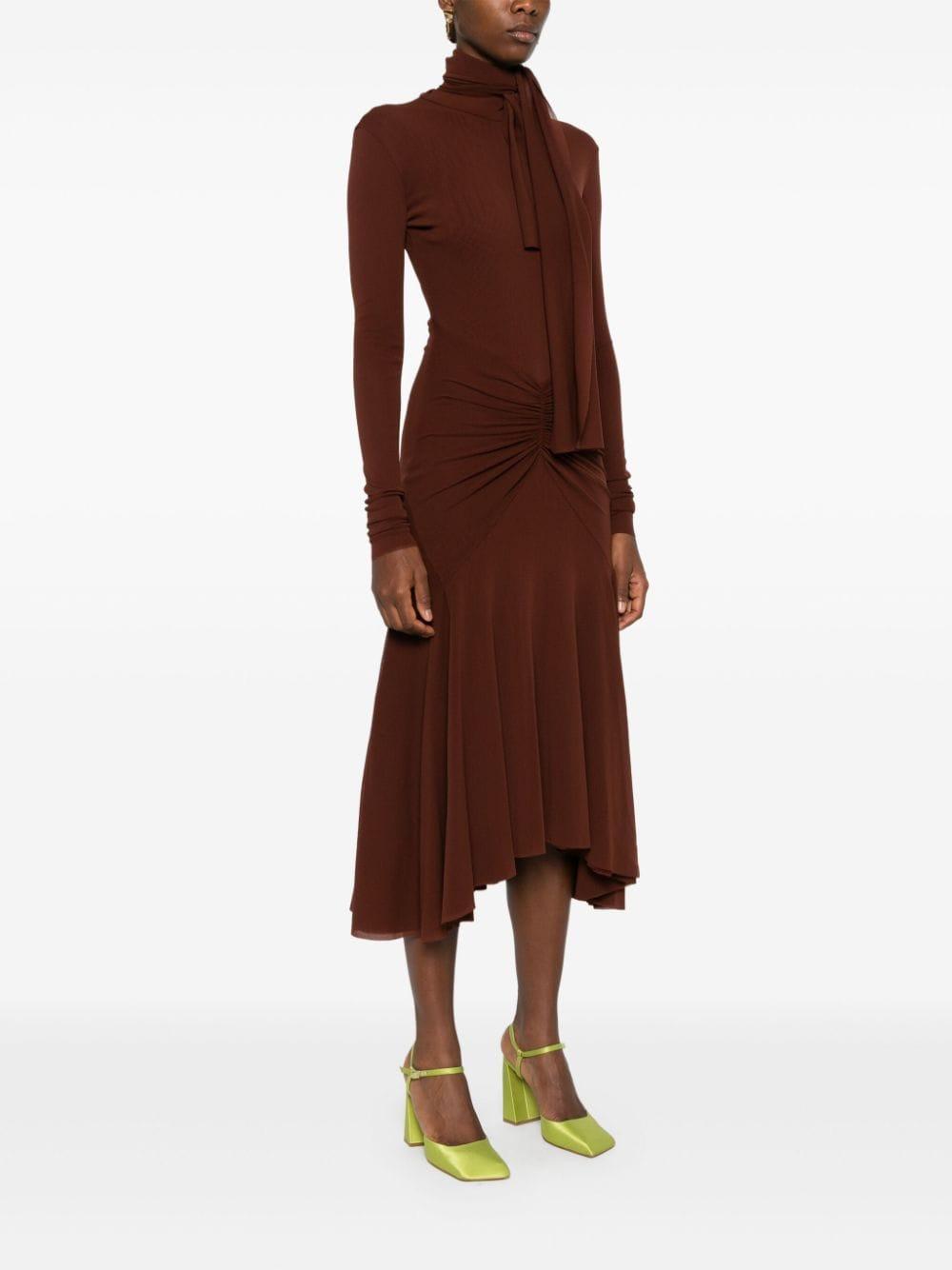 ruched-detail long-sleeved dress