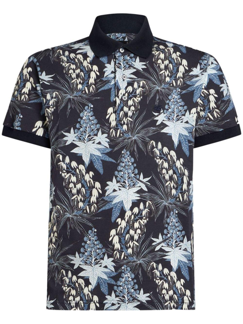 leaf-print cotton polo shirt