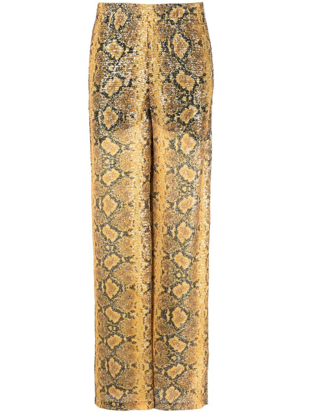 sequin-embellished snakeskin-print trousers